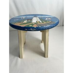 Regal Seagull Coastal Chic Furniture Step Stool Lighthouse Hand Painted Nautical